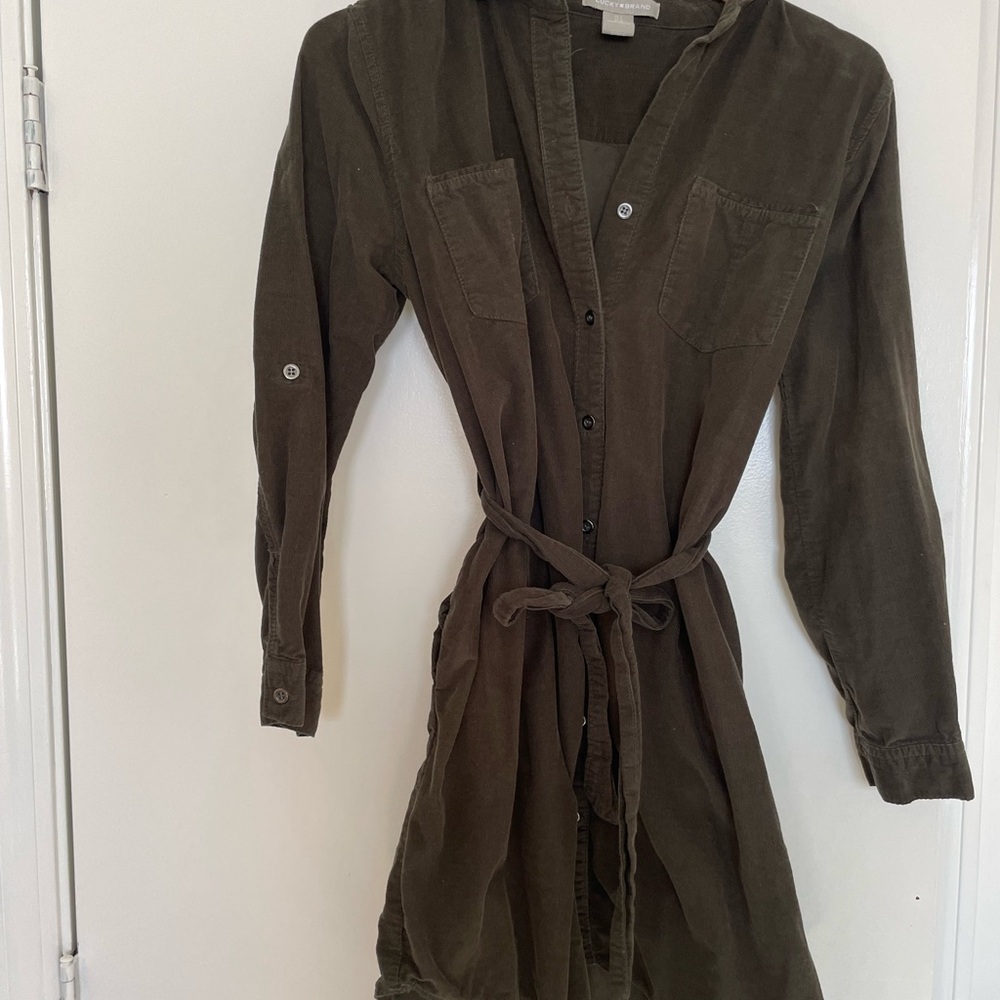 Lucky Brand Olive Green Button-Up Dress